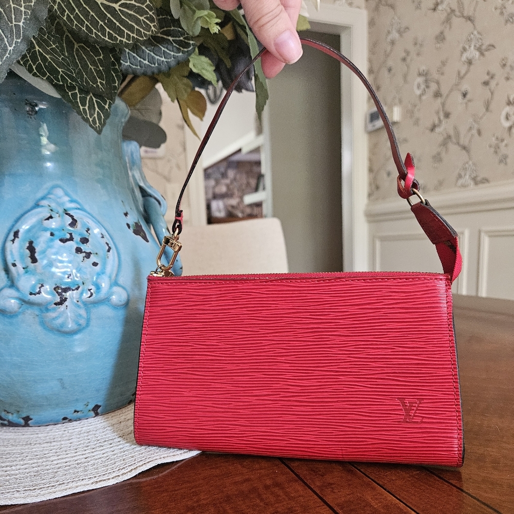 Louis Vuitton Red Epi Pouchette In EUC